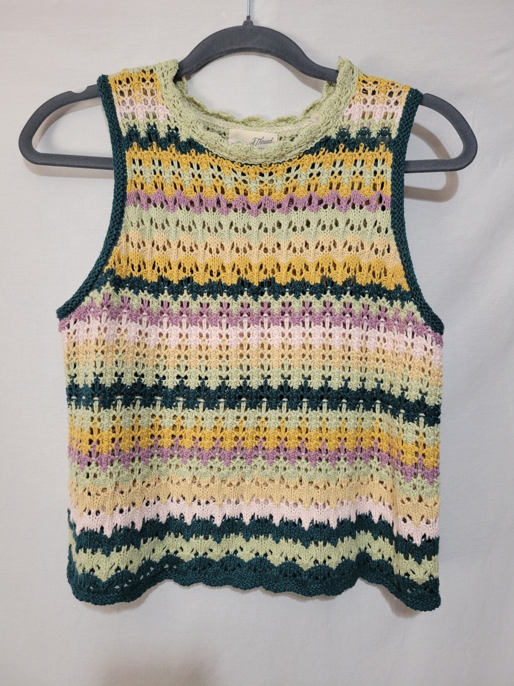 Universal Thread Multicolor Crochet Tank Top in Green, Yellow, Purple, Pink Boho